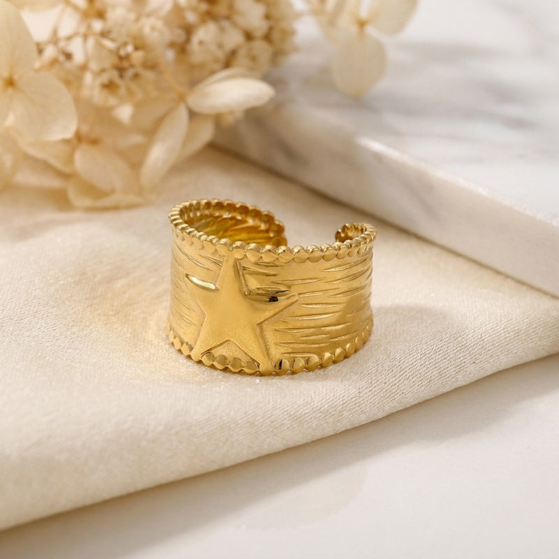 高定风复古星星指环压纹珠边花边个性小众开口调节戒指 Secondary image