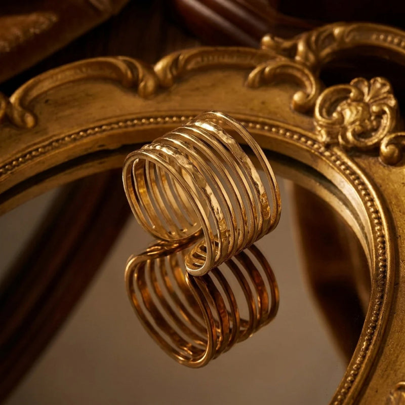 极简风多层平行线条开口戒指小众设计感气质金色百搭戒指