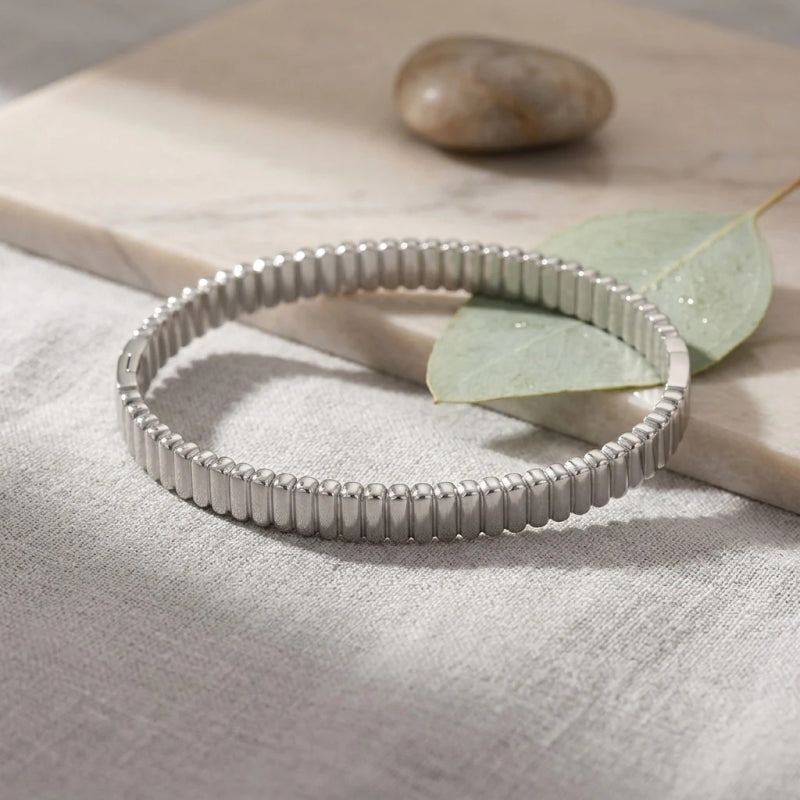 Minimalist Three-Dimensional Cylinder Textured Clasp Bracelet, Unique Design, Versatile Bangle