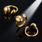 极简风光面大小水滴开口戒小众设计感通勤气质金色百搭戒指