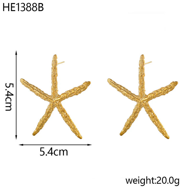 欧美风复古海星耳钉立体纹理设计夸张大气耳环