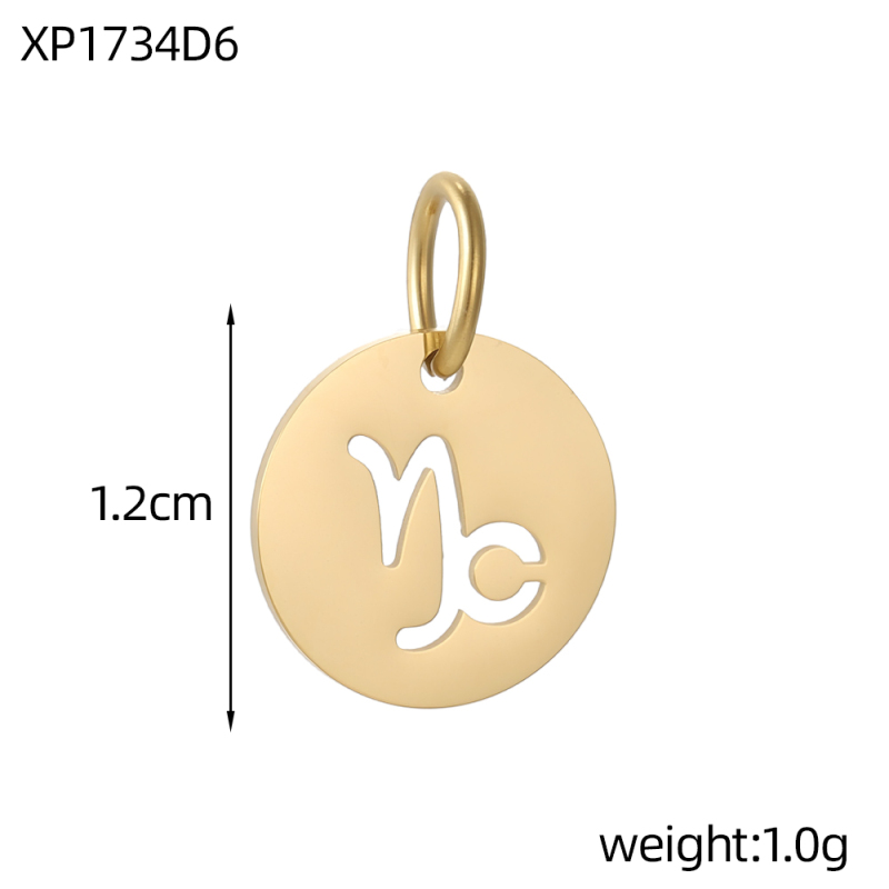 圆片镂空12星座圆牌吊坠不锈钢镀金钛钢挂圈DIY饰品配件挂件批发
