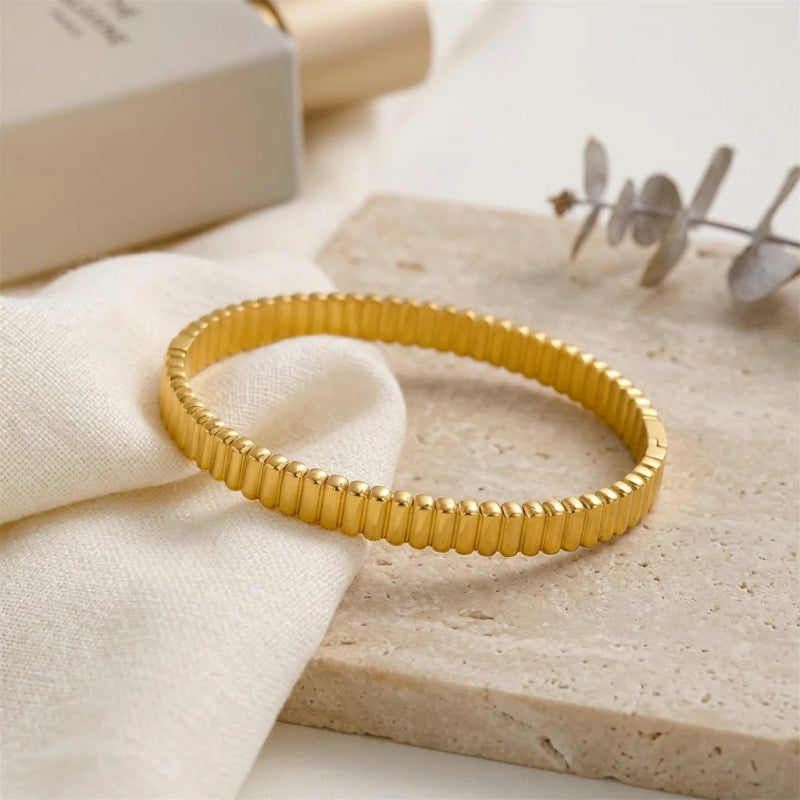 Minimalist Three-Dimensional Cylinder Textured Clasp Bracelet, Unique Design, Versatile Bangle