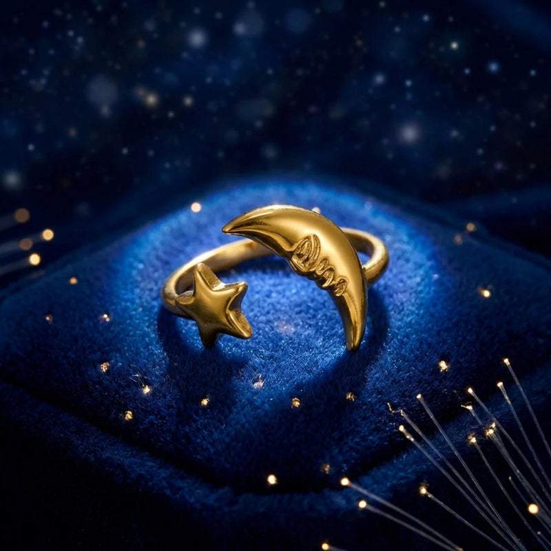 极简风月亮星星开口戒小众设计感通勤气质金色百搭戒指 副图