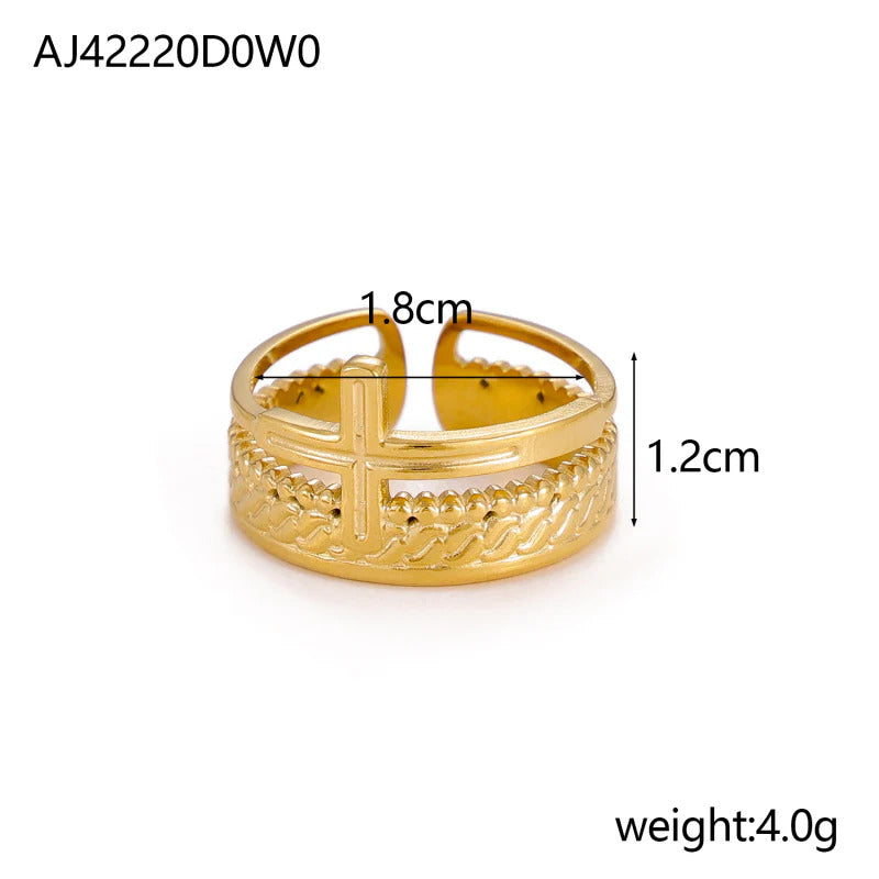 时尚双层十字镂空几何线条开口戒指