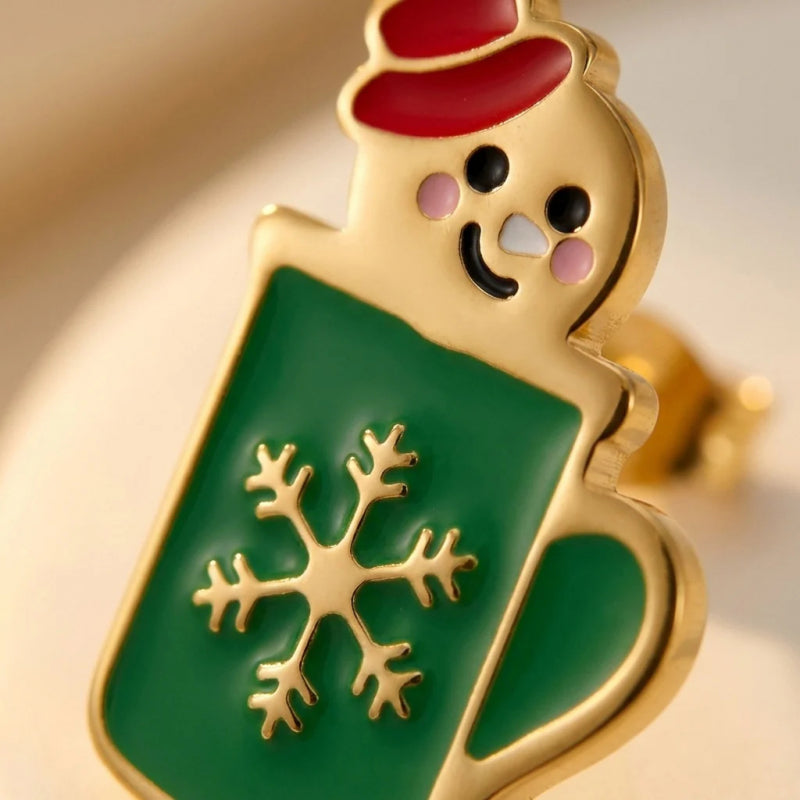 极简风卡通雪人雪花杯耳饰小众设计感圣诞氛围耳钉